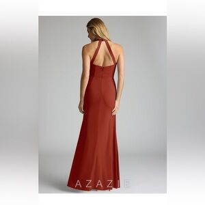 Azazie Orange Backless Halter Gown
